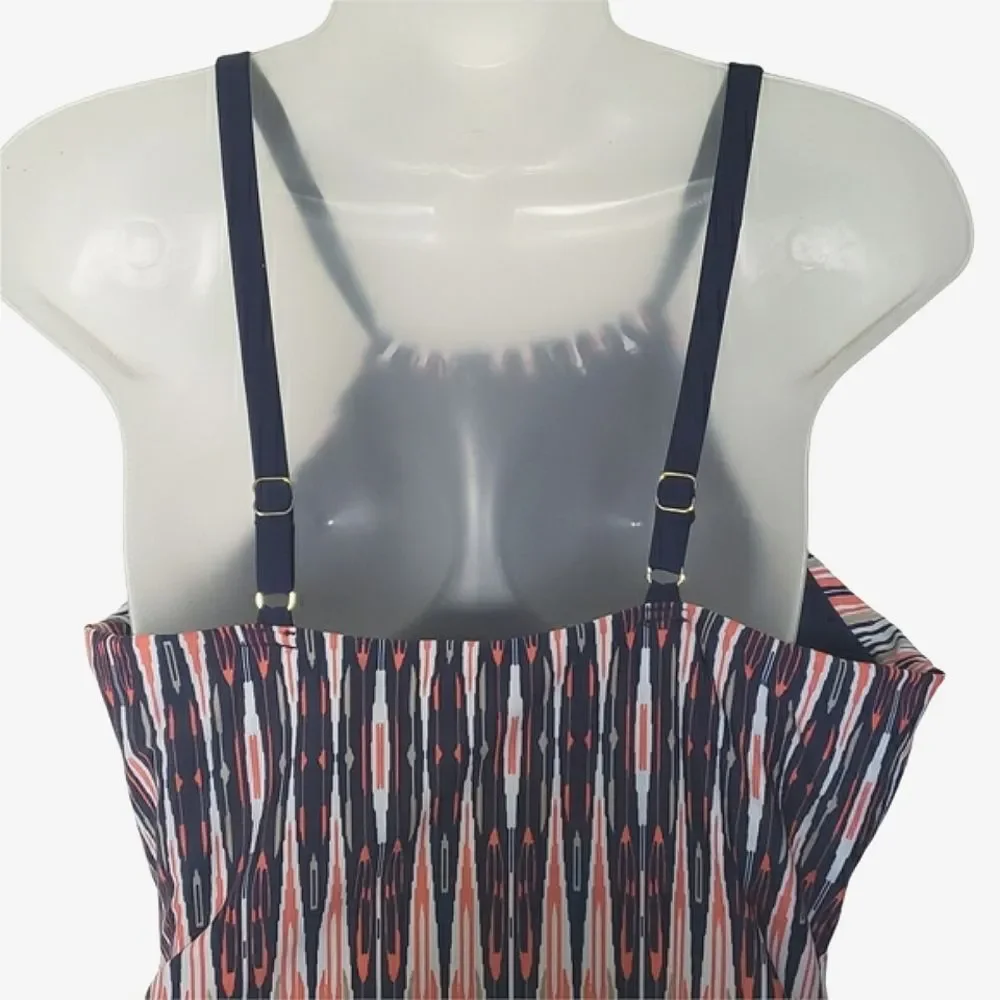 Jones New York One Piece Bathing Suit Size 10 Navy Blue White Coral‎ Swimsuit